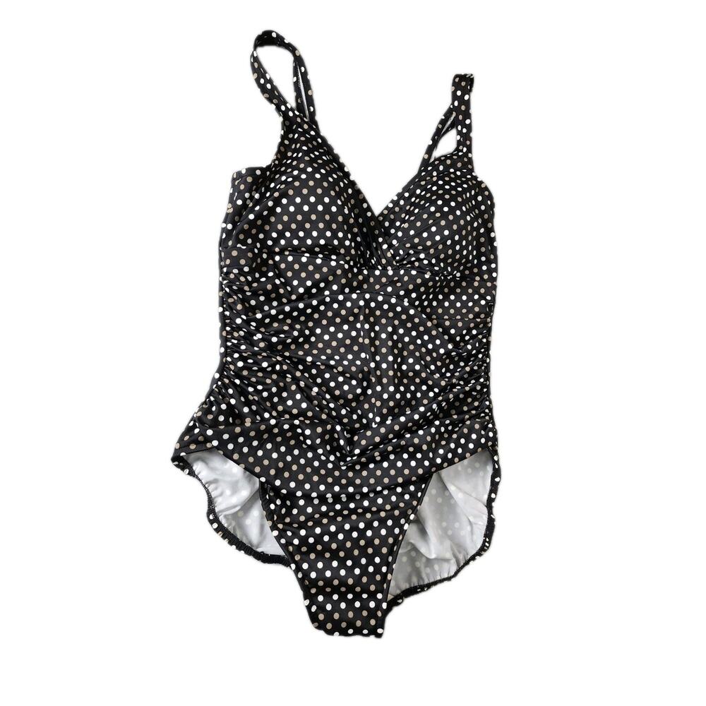 TrimShaper Swimsuit Size 16 Black White‎ Brown Polka Dot One Piece